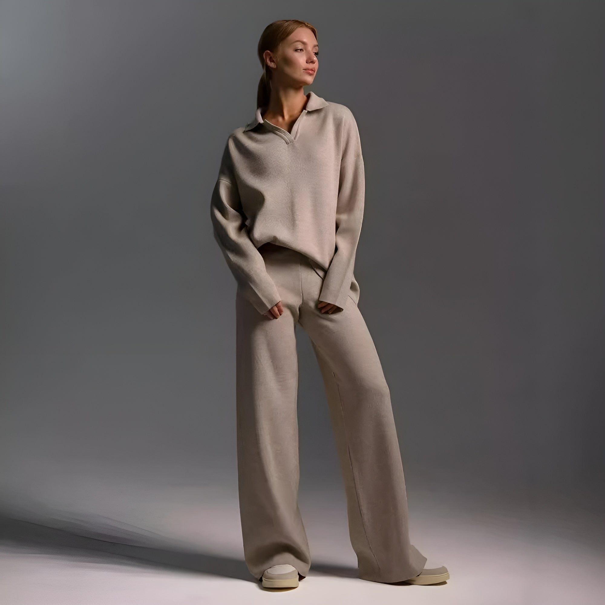 Oversized Knit Two-Piece Set — Cozy Cotton Pullover & Wide-Leg Pants