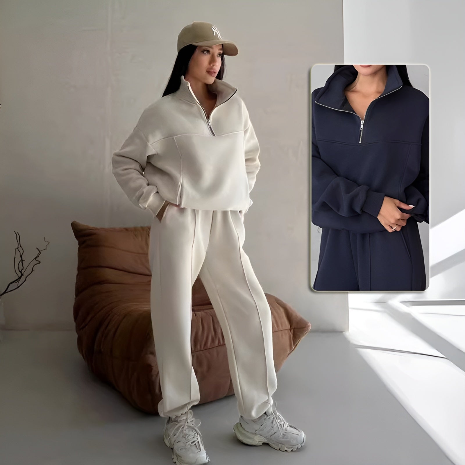 Relaxed Half-Zip Tracksuit — Oversized Sweatshirt & Trousers Set