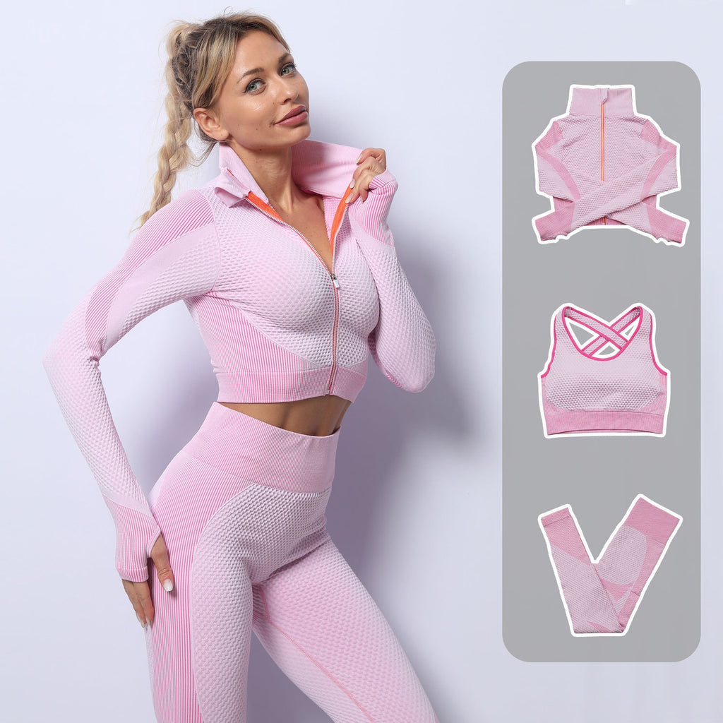 Seamless 3-Piece Activewear Set — Zip Jacket, Sports Bra & Leggings