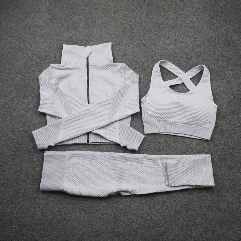 Seamless 3-Piece Activewear Set — Zip Jacket, Sports Bra & Leggings