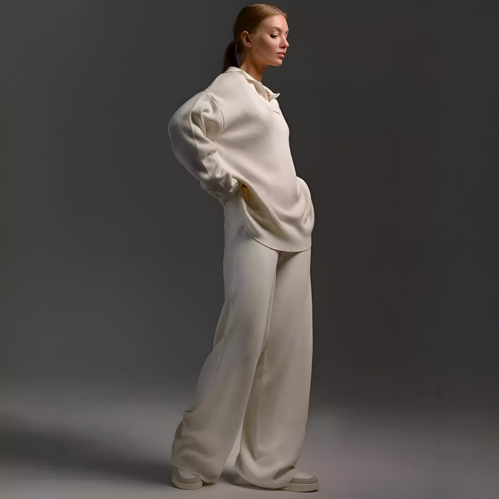 Oversized Knit Two-Piece Set — Cozy Cotton Pullover & Wide-Leg Pants