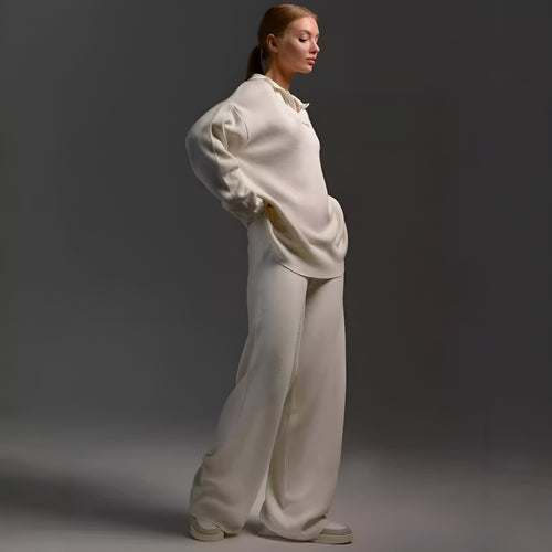 Oversized Knit Two-Piece Set — Cozy Cotton Pullover & Wide-Leg Pants