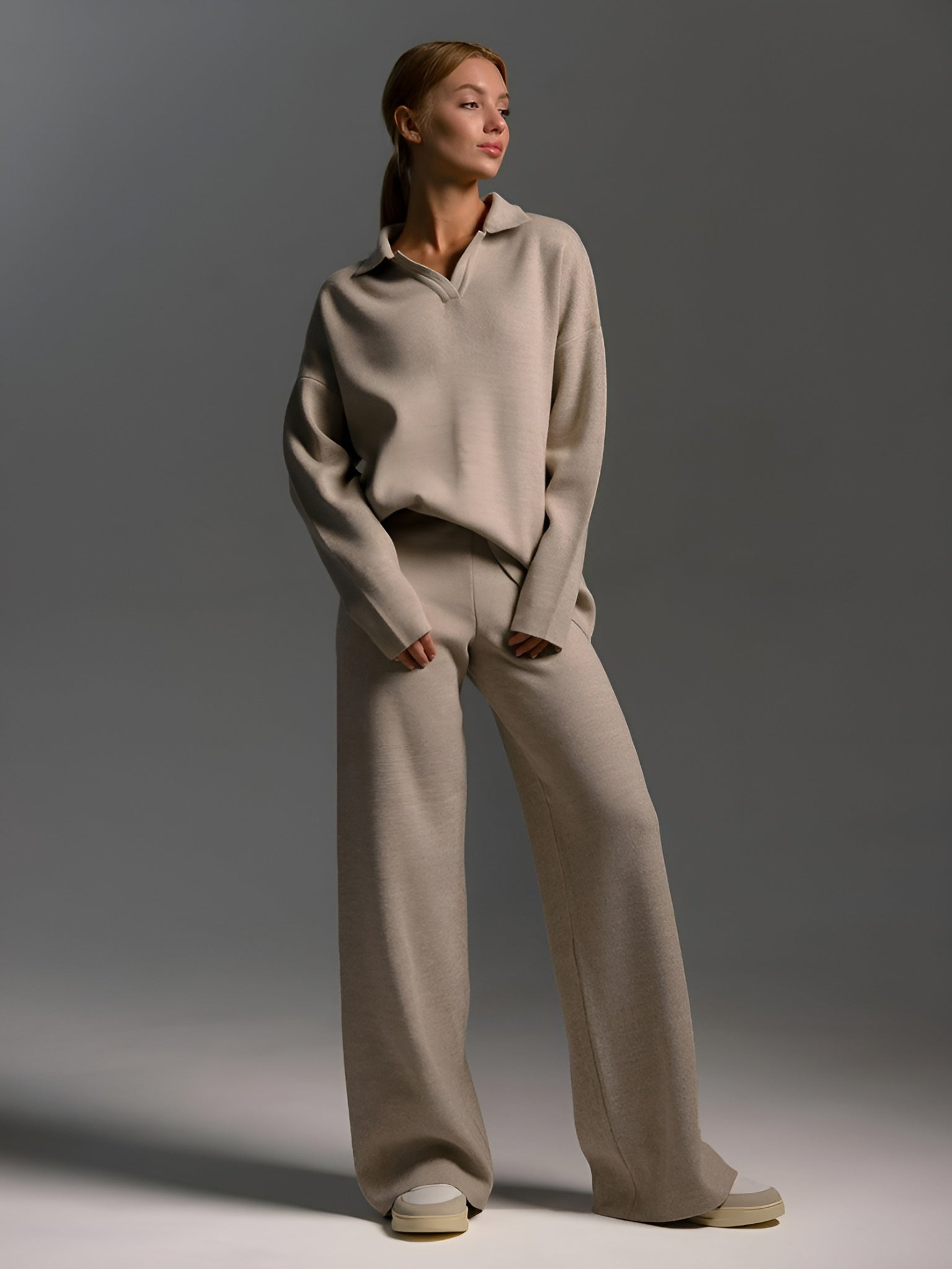 Oversized Knit Two-Piece Set — Cozy Cotton Pullover & Wide-Leg Pants