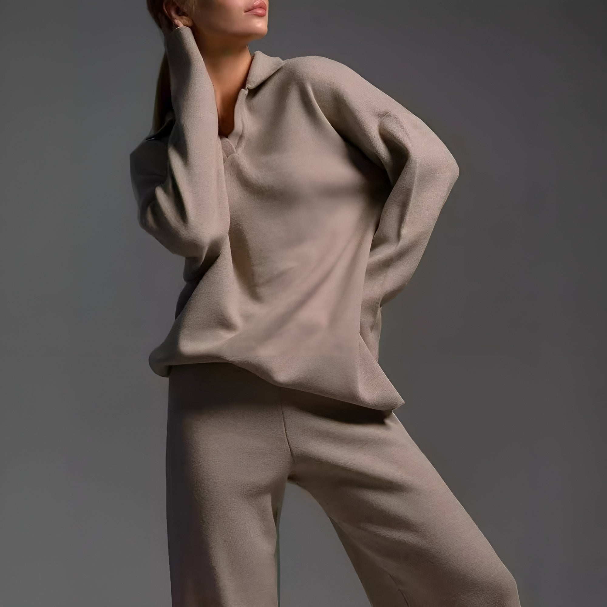 Oversized Knit Two-Piece Set — Cozy Cotton Pullover & Wide-Leg Pants