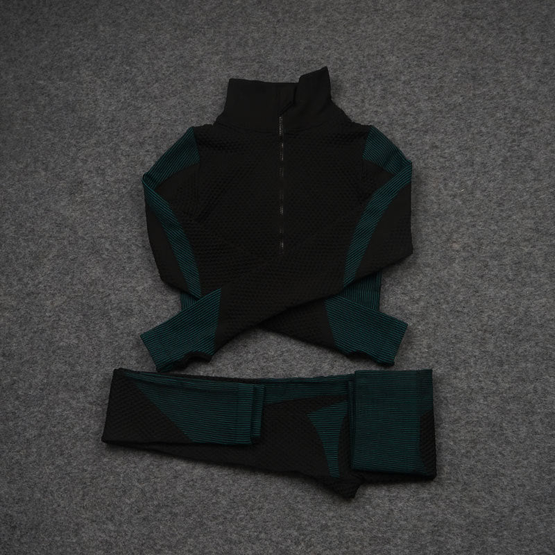 Seamless 3-Piece Activewear Set — Zip Jacket, Sports Bra & Leggings