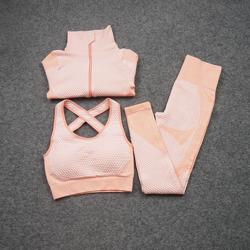 Seamless 3-Piece Activewear Set — Zip Jacket, Sports Bra & Leggings