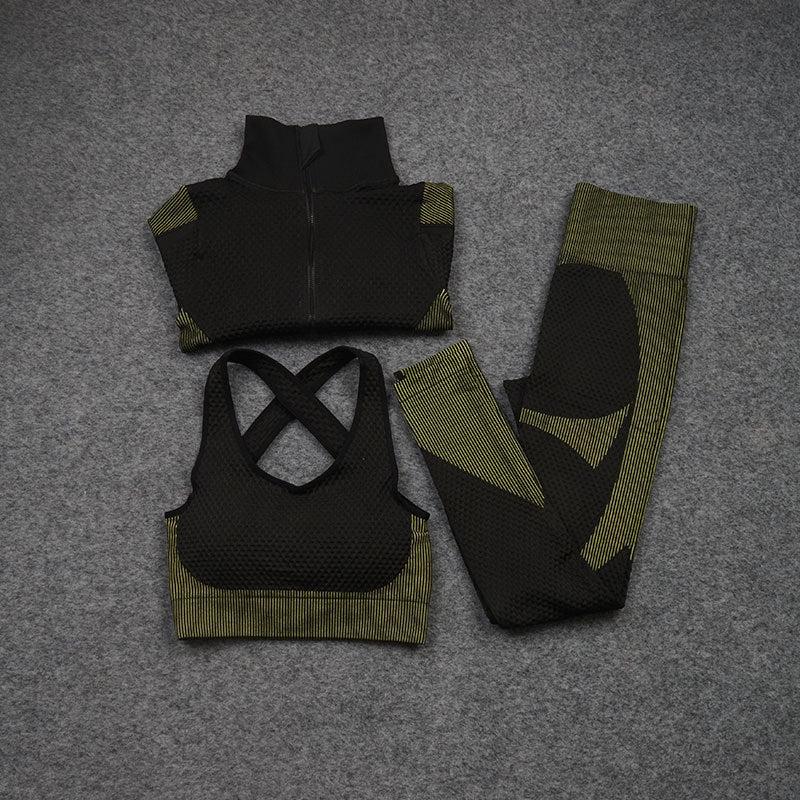 Seamless 3-Piece Activewear Set — Zip Jacket, Sports Bra & Leggings