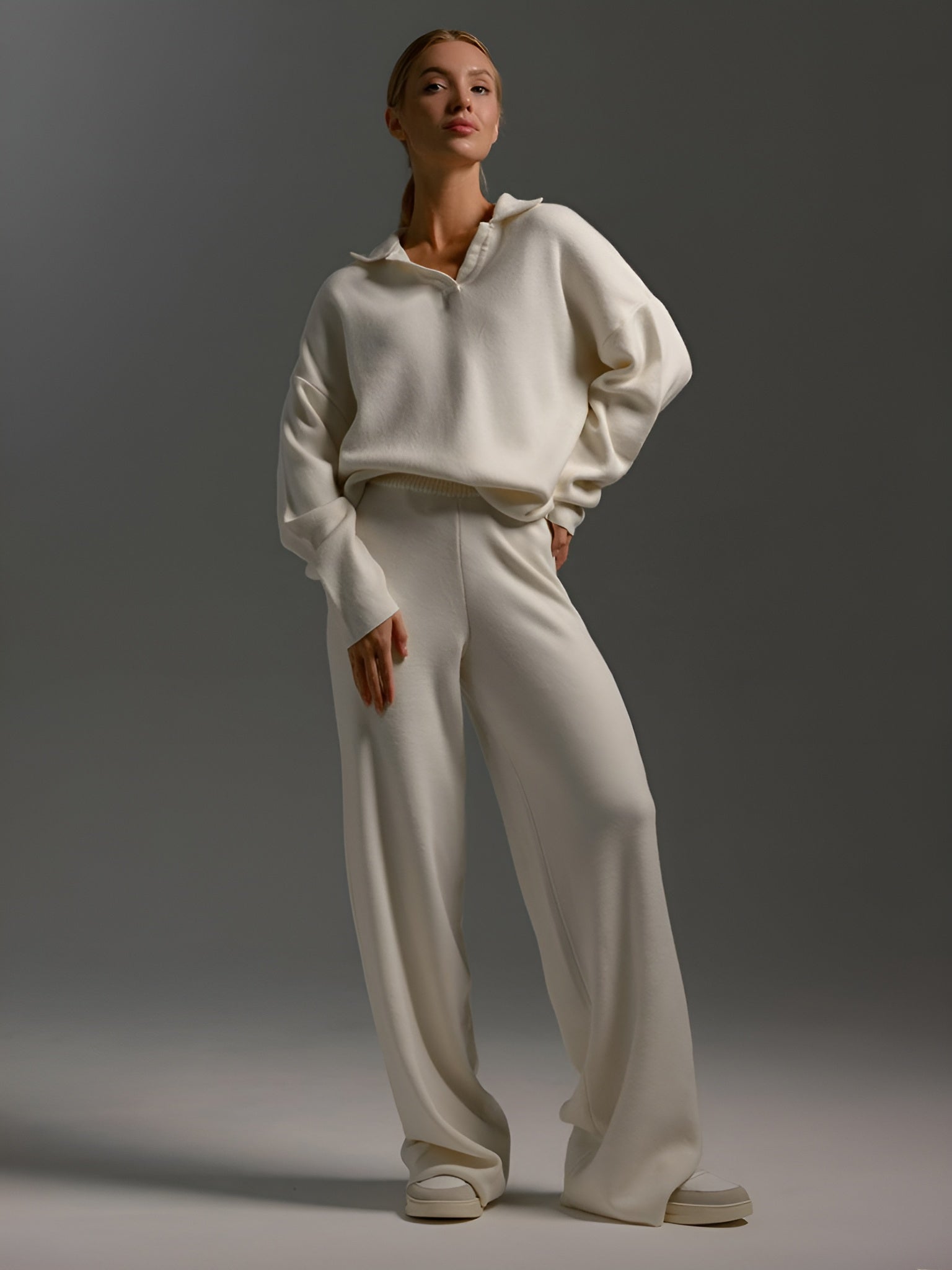 Oversized Knit Two-Piece Set — Cozy Cotton Pullover & Wide-Leg Pants