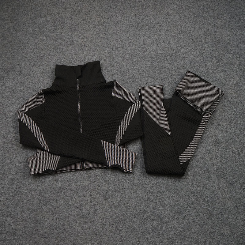 Seamless 3-Piece Activewear Set — Zip Jacket, Sports Bra & Leggings