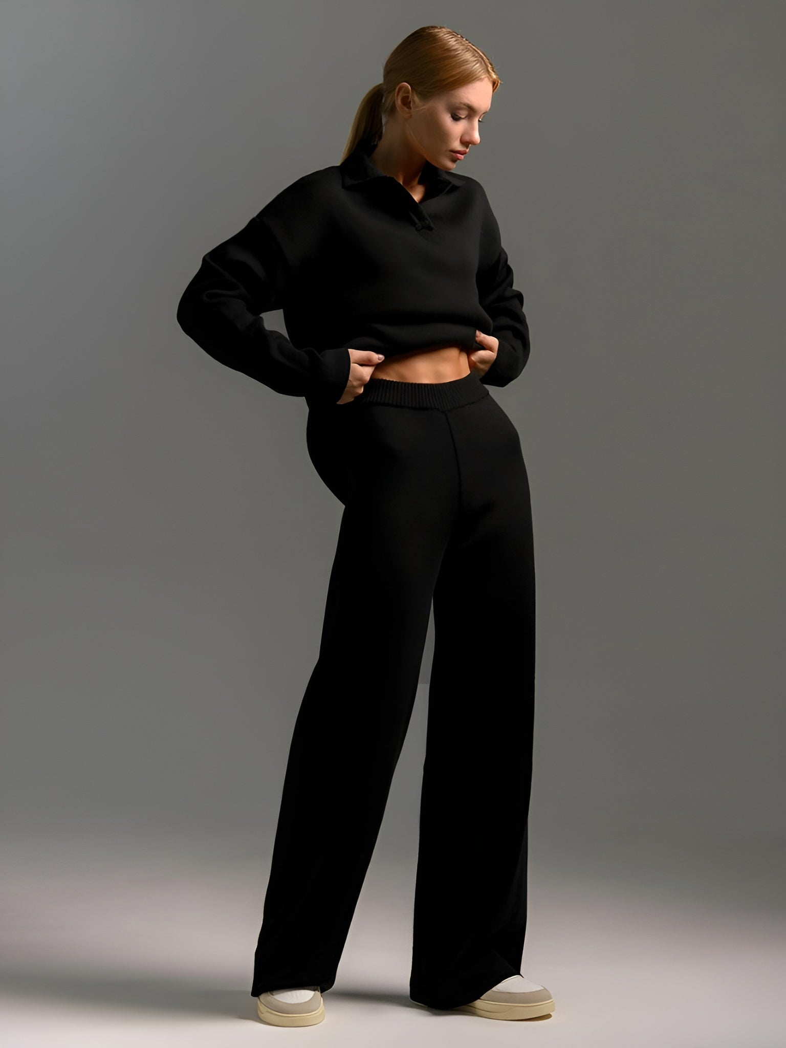 Oversized Knit Two-Piece Set — Cozy Cotton Pullover & Wide-Leg Pants