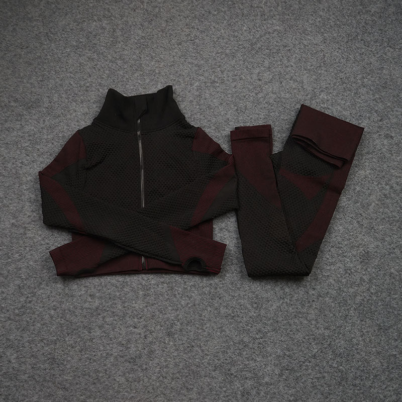 Seamless 3-Piece Activewear Set — Zip Jacket, Sports Bra & Leggings