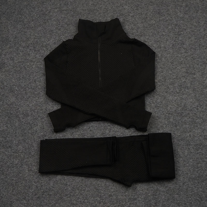 Seamless 3-Piece Activewear Set — Zip Jacket, Sports Bra & Leggings
