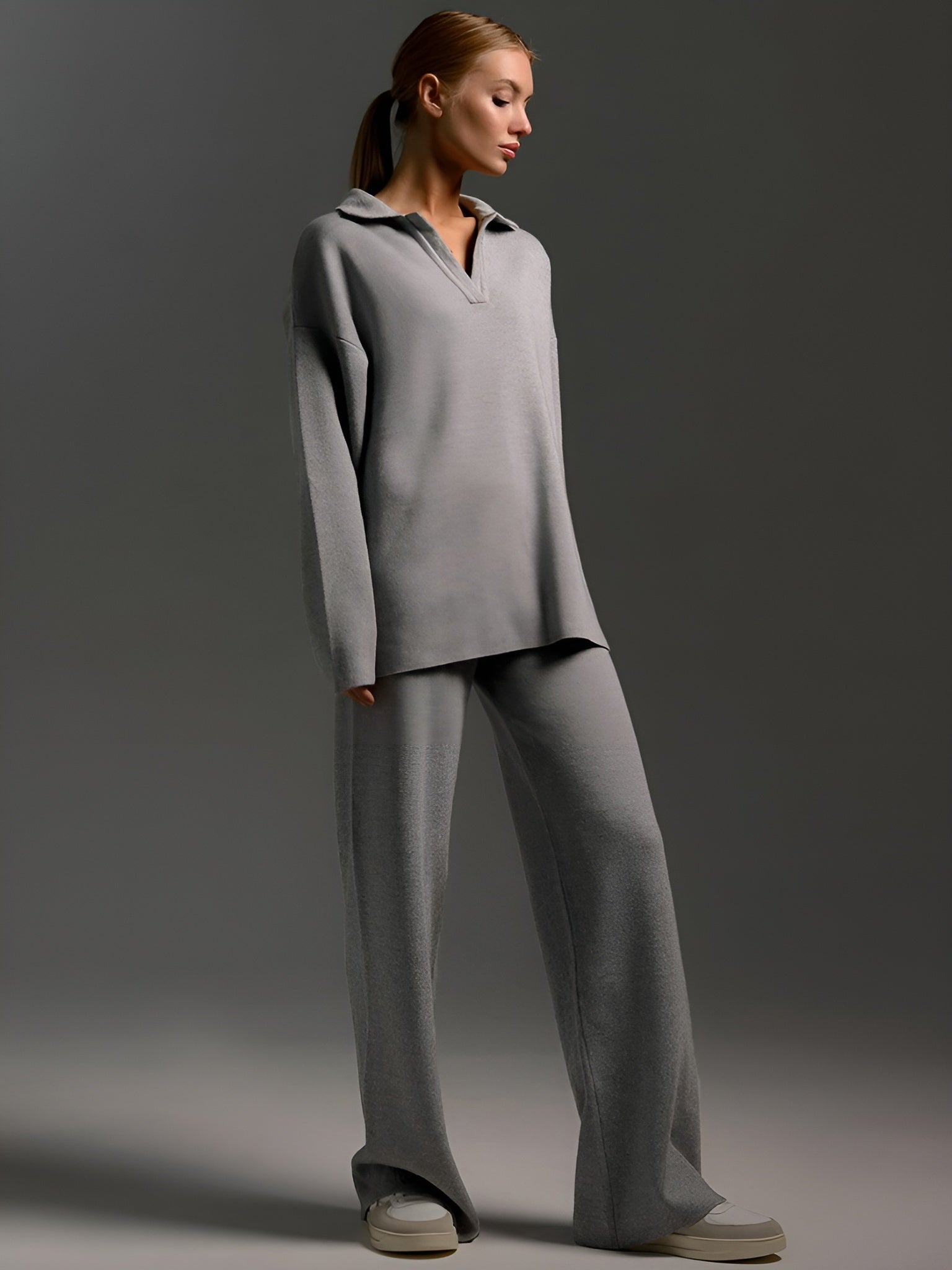 Oversized Knit Two-Piece Set — Cozy Cotton Pullover & Wide-Leg Pants