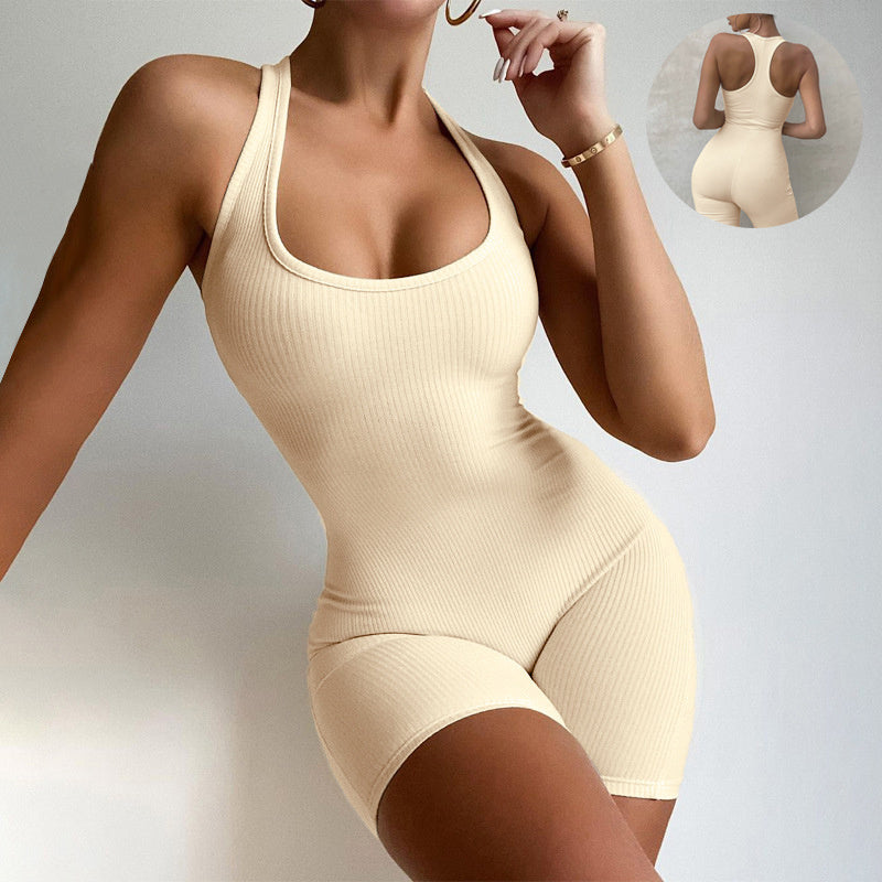 Seamless Ribbed Bodycon Romper — Sleeveless One-Piece for Everyday & Activewear