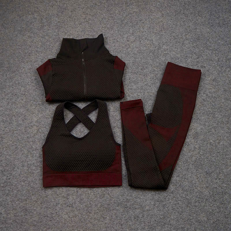 Seamless 3-Piece Activewear Set — Zip Jacket, Sports Bra & Leggings