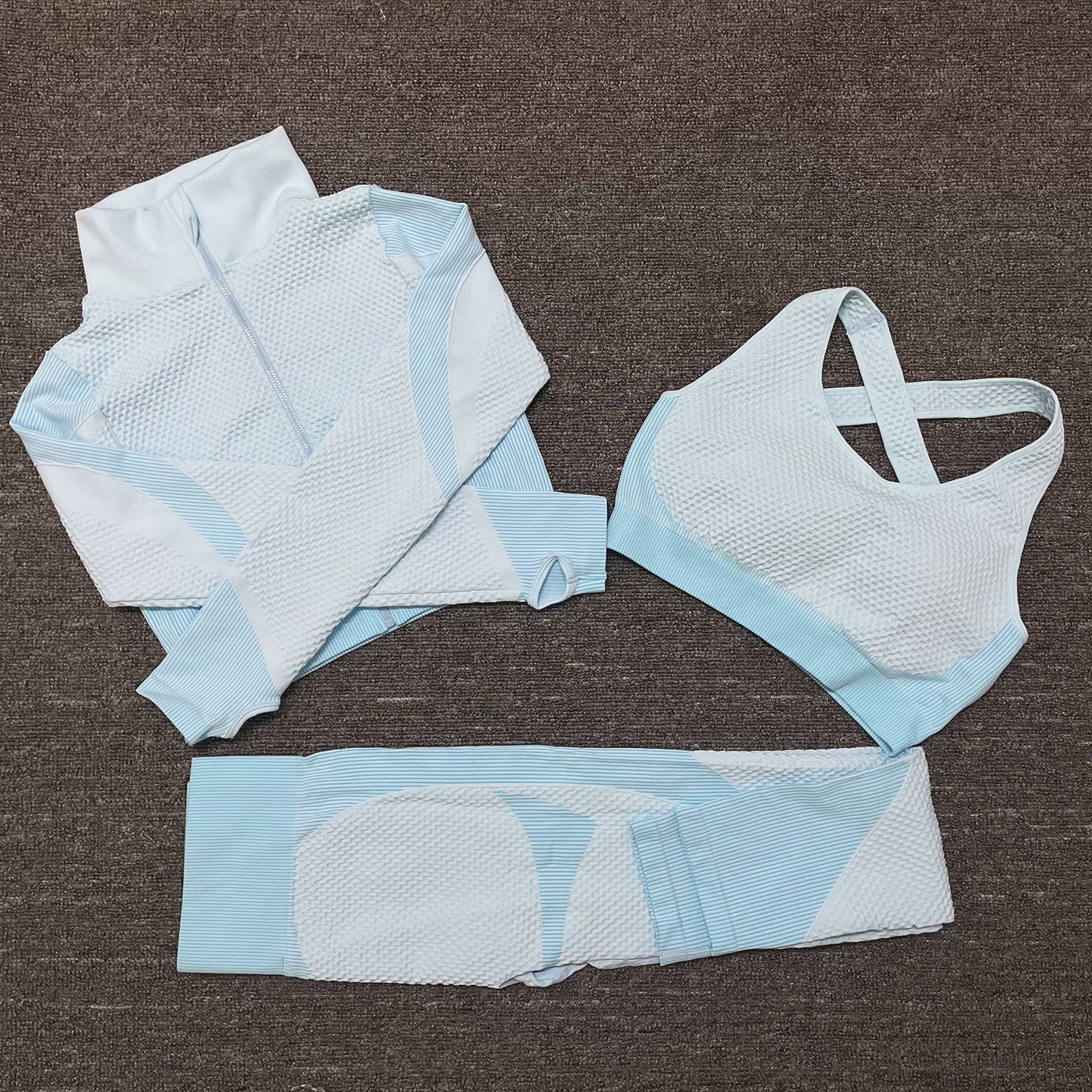 Seamless 3-Piece Activewear Set — Zip Jacket, Sports Bra & Leggings