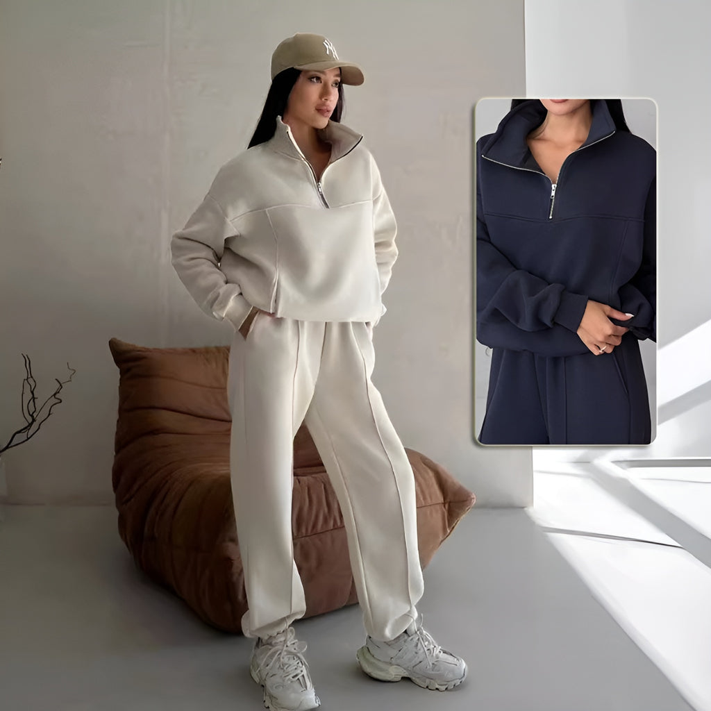 Relaxed Half-Zip Tracksuit — Oversized Sweatshirt & Trousers Set