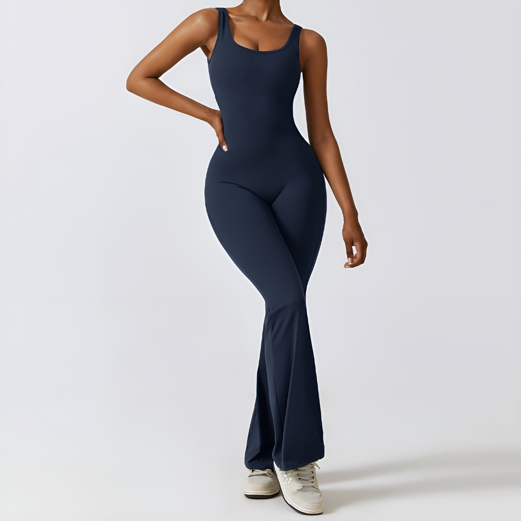SculptFit Sleeveless Jumpsuit — Flared Leg Activewear for Women