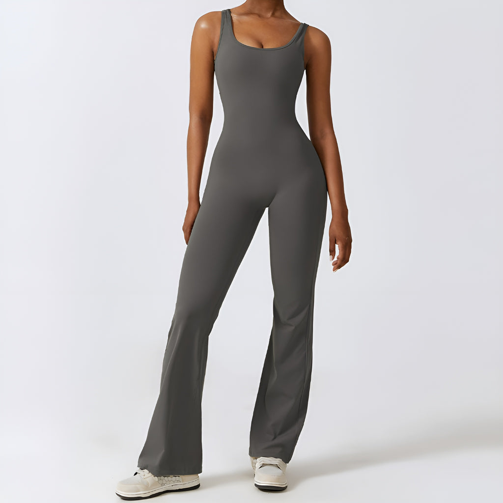 SculptFit Sleeveless Jumpsuit — Flared Leg Activewear for Women