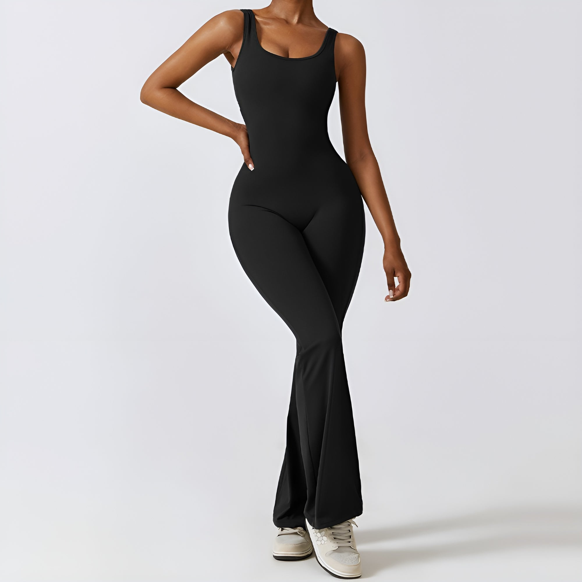 SculptFit Sleeveless Jumpsuit — Flared Leg Activewear for Women