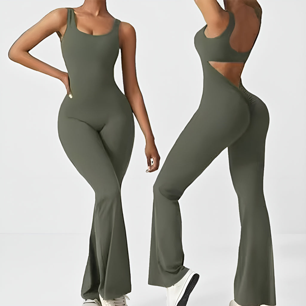 SculptFit Sleeveless Jumpsuit — Flared Leg Activewear for Women