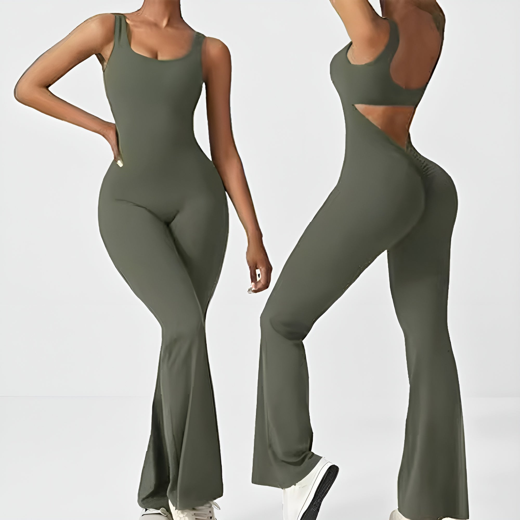 SculptFit Sleeveless Jumpsuit — Flared Leg Activewear for Women