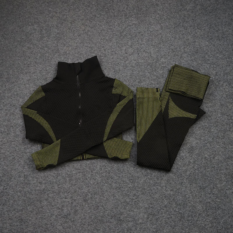 Seamless 3-Piece Activewear Set — Zip Jacket, Sports Bra & Leggings