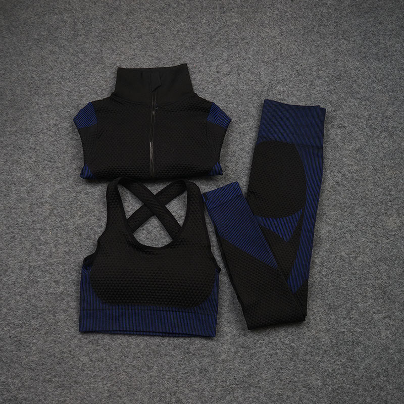 Seamless 3-Piece Activewear Set — Zip Jacket, Sports Bra & Leggings