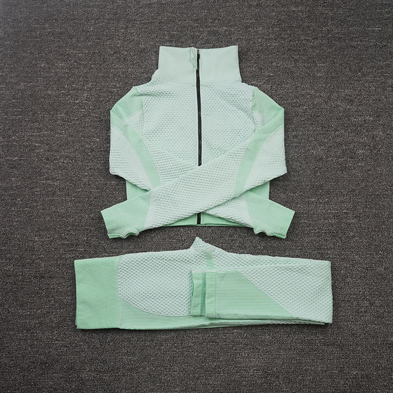 Seamless 3-Piece Activewear Set — Zip Jacket, Sports Bra & Leggings