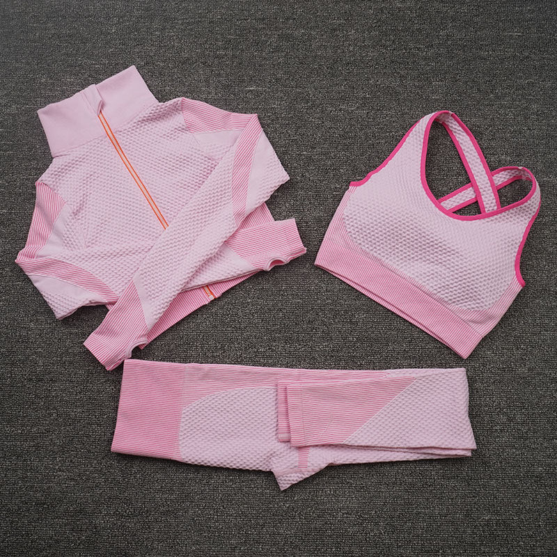 Seamless 3-Piece Activewear Set — Zip Jacket, Sports Bra & Leggings